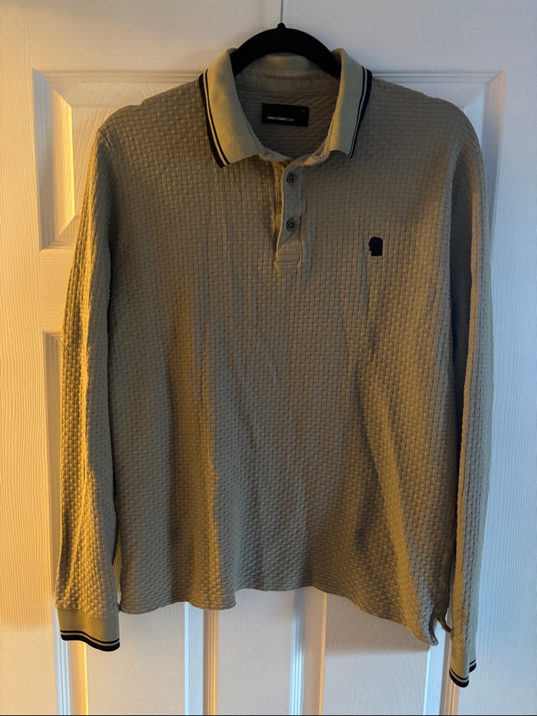 Mens LongSleeve Polo Shirt In Light Beige With Contrast Trim